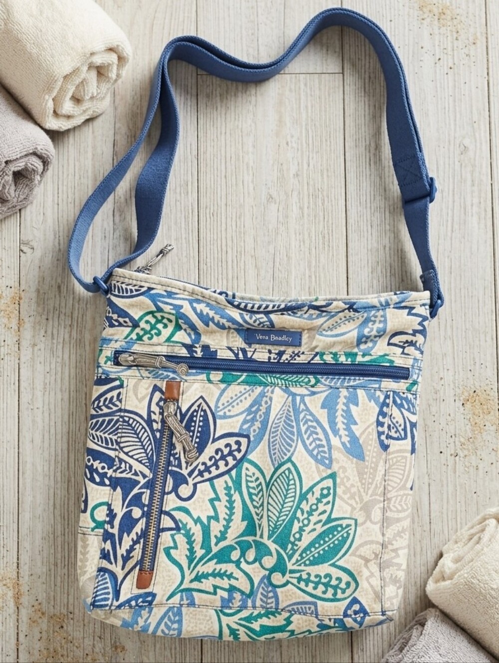 Vera Bradley Santiago Blue Teal Floral Travel Ready Crossbody Bag